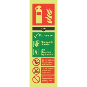 300x100mm Carbon Dioxide Extinguisher For Use On - Nite glo Self Adhesive