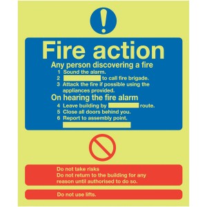 300x250mm Fire Action Notice (Standard) - Nite Glo Rigid