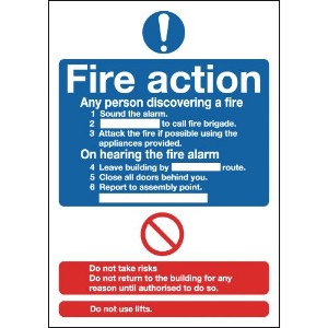 300x250mm Fire Action Notice (Standard) - Rigid