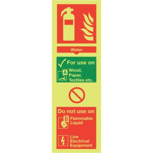 300x100mm Water Extinguisher For Use On - Nite glo Self Adhesive