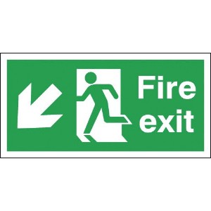 150x300mm Fire Exit Running Man Arrow Down Left - Self Adhesive