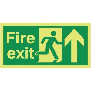 150x300mm Fire Exit Running Man Arrow Up - Nite Glo Self Adhesive