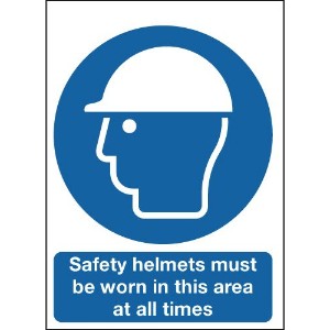 400x300mm Safety Helmets Must Be Worn In This Area At All Times - Polycarbonate