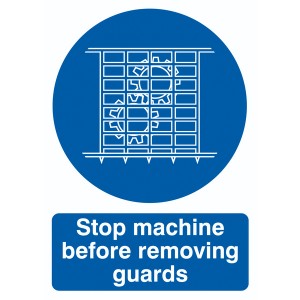 70x50mm Stop Machine Before Removing Guards - Self Adhesive
