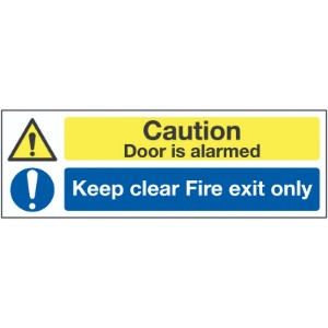 150x450mm Caution Door is Alarmed Keep Clear Fire Exit Only - Rigid