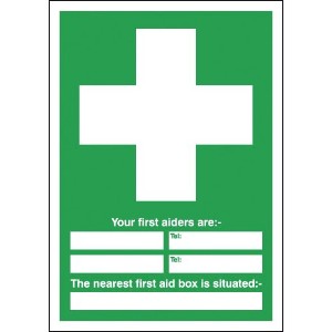 297x210mm Your First Aiders Are (spaces) Your Nearest First Aid Box Is Situated - Self Adhesive