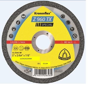 115x1.0mm Z 960 TX Special Klingspor Kronenflex Metal Cutting Disc Flat - 322184