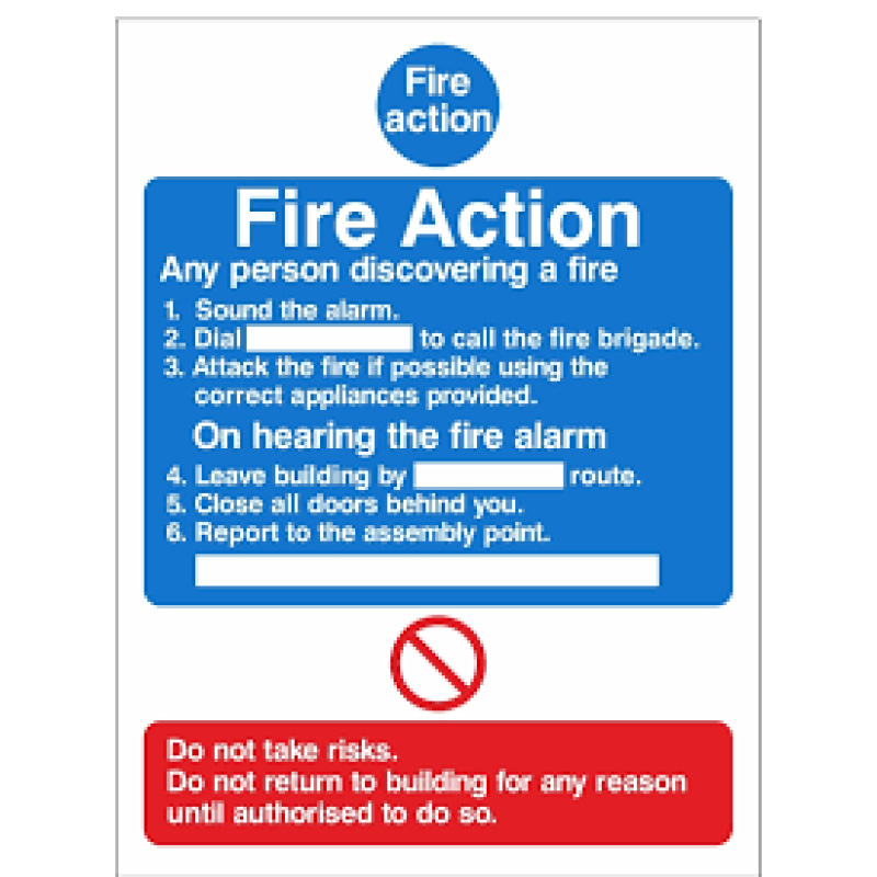 300x250mm Rigid Fire Action Sign