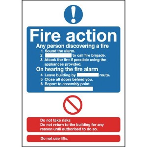 210x148mm Fire Action Notice (Standard) - Face Adhesive Vinyl
