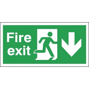 Fire Exit Arrow Sign 400mm X 150mm Pl Down Self-Adhesive Options Quality 5pk 