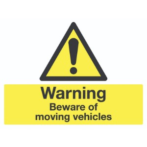 450x600mm Warning Beware Of Moving Vehicles Road Stanchion Sign