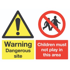 450x600mm Warning Dangerous Site Children Must Not Play Road Stanchion Sign