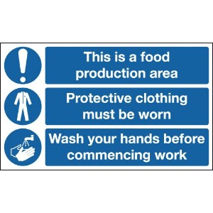 300x500mm This Is A Food Production Area, Protective Clothing Must Be Worn, Wash Hands - Rigid