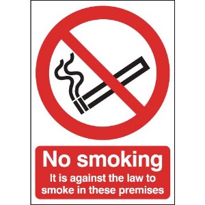 100x75mm No Smoking It Is Against The Law - Face Adhesive Vinyl