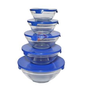 5pc Glass Storage Bowl Set - Microwave Safe - with lids
