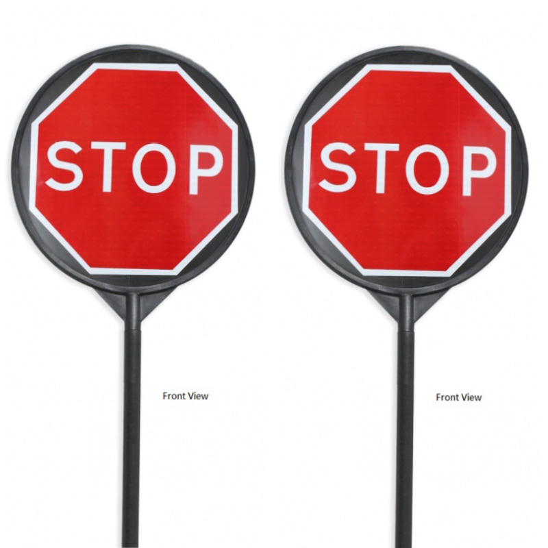 STOP and STOP Lollipop Style Traffic Management Sign - Sign Face: 650mm round, Pole: 47x2040mm